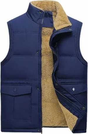 Men's Winter Warm Outdoor Padded Puffer Vest Thick Fleece Lined Sleeveless Jacket