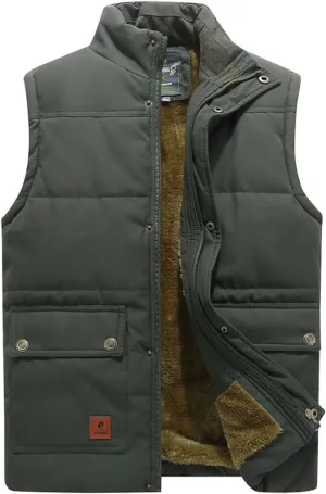 Men's Winter Warm Outdoor Padded Puffer Vest Thick Fleece Lined Sleeveless Jacket