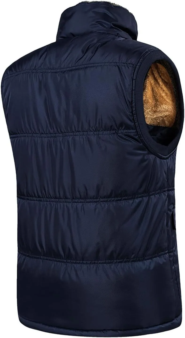 Men's Winter Warm Outdoor Padded Puffer Vest Thick Fleece Lined Sleeveless Jacket
