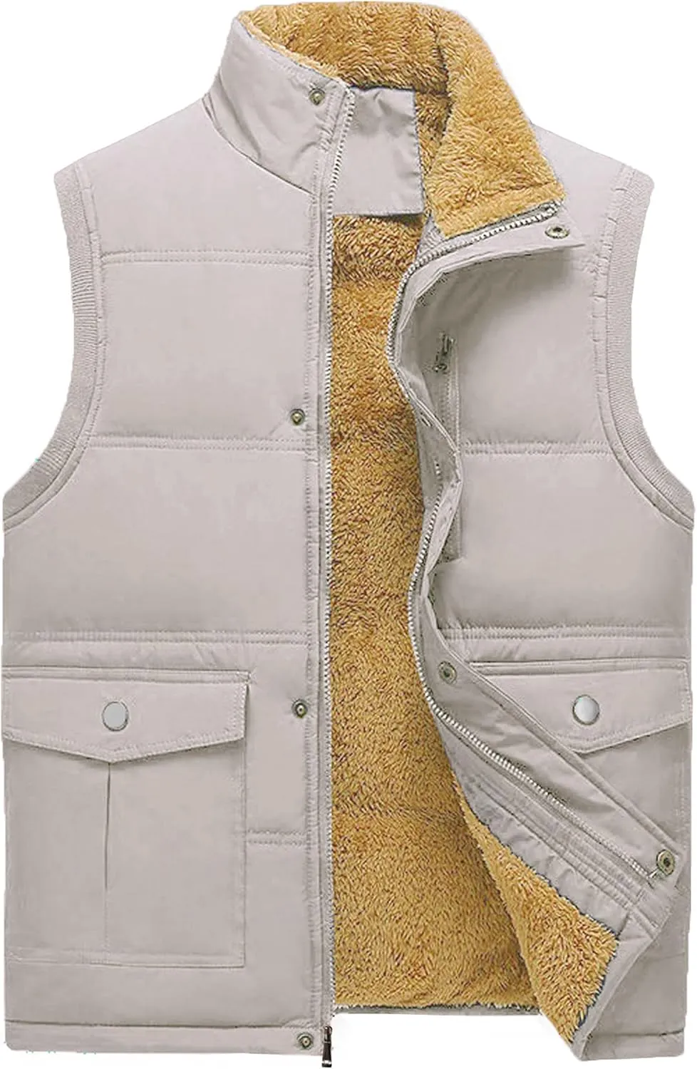 Men's Winter Warm Outdoor Padded Puffer Vest Thick Fleece Lined Sleeveless Jacket
