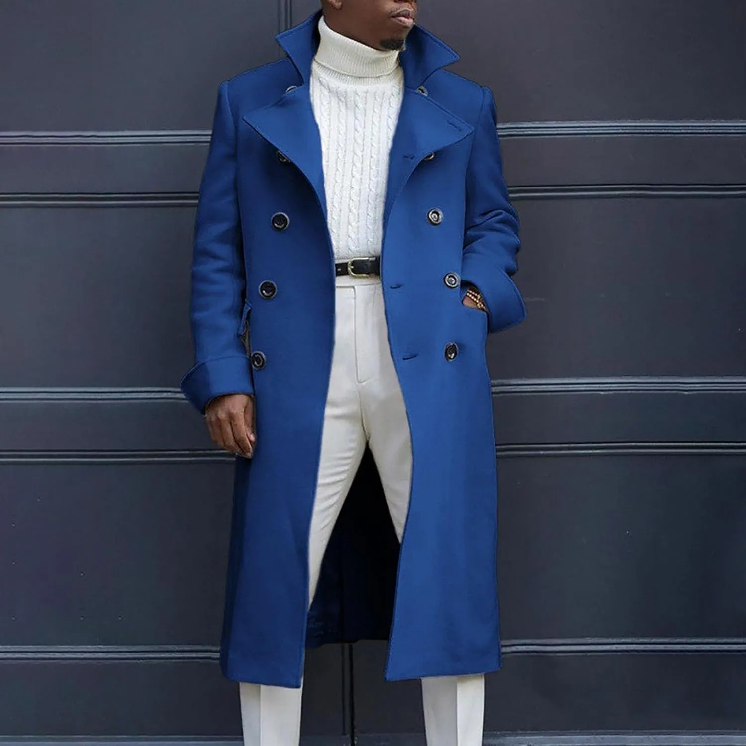 Mens Wool Blend Trench Coat Single Woolen Double Breasted Extended Coat men coat Men'S Trench Rain Coats