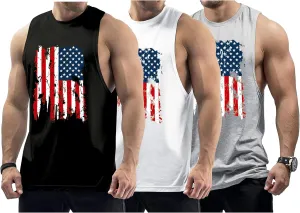 Men's Workout Tank Tops Sleeveless Gym Muscle Tee Graphic American Flag Shirt