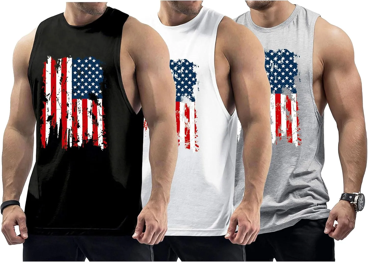 Men's Workout Tank Tops Sleeveless Gym Muscle Tee Graphic American Flag Shirt