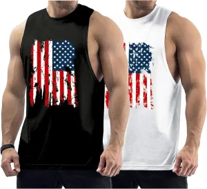 Men's Workout Tank Tops Sleeveless Gym Muscle Tee Graphic American Flag Shirt