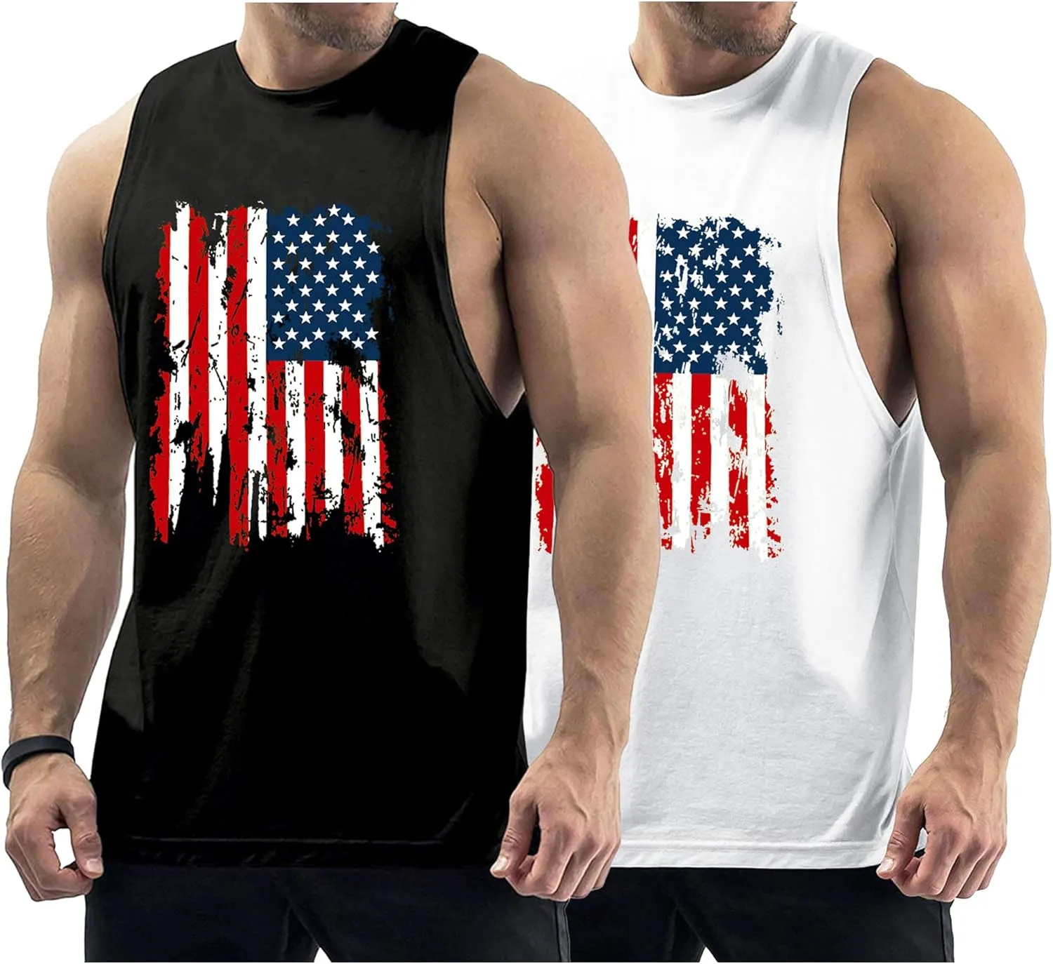 Men's Workout Tank Tops Sleeveless Gym Muscle Tee Graphic American Flag Shirt