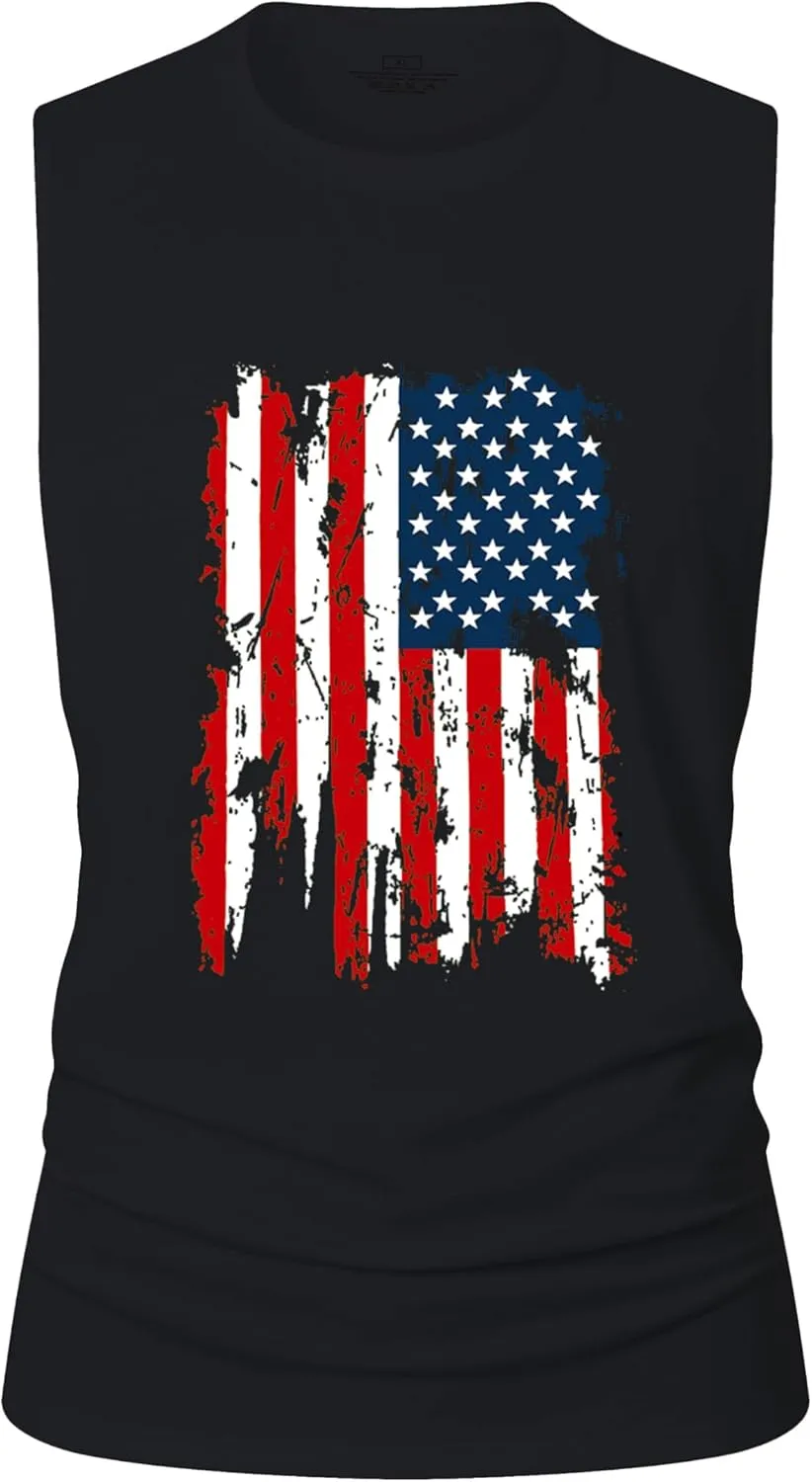 Men's Workout Tank Tops Sleeveless Gym Muscle Tee Graphic American Flag Shirt