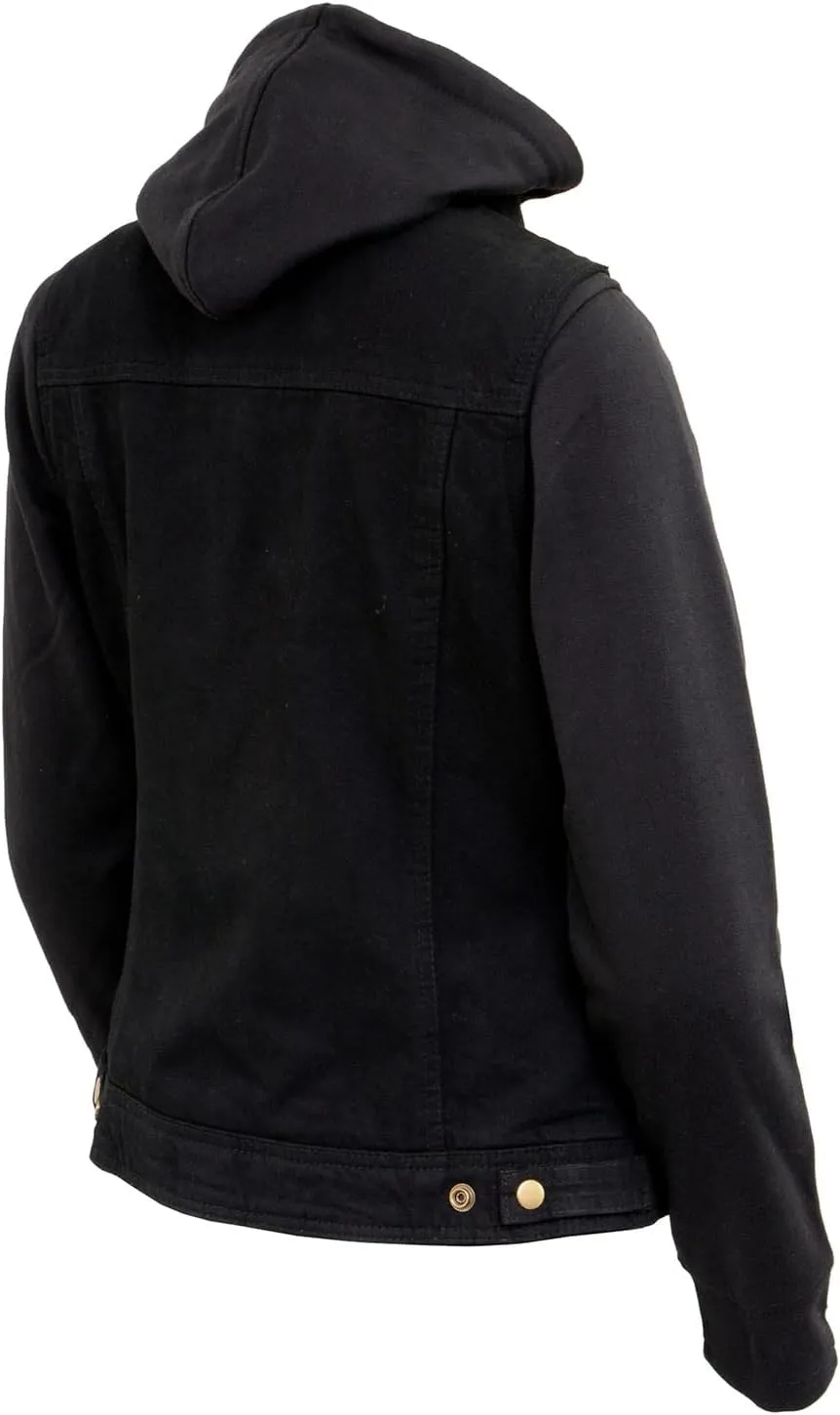 Milwaukee Leather MDL4002 Women's Black Denim 2 in 1 Shirt Style Collar Motorcycle Rider Vest W/Removable Hoodie