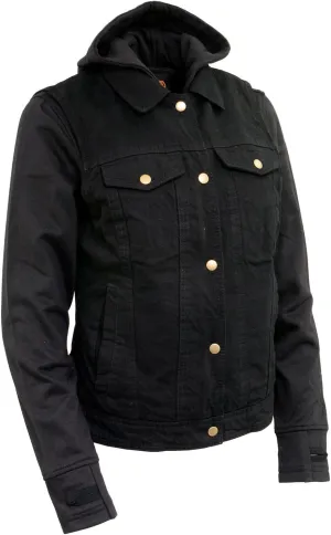 Milwaukee Leather MDL4002 Women's Black Denim 2 in 1 Shirt Style Collar Motorcycle Rider Vest W/Removable Hoodie