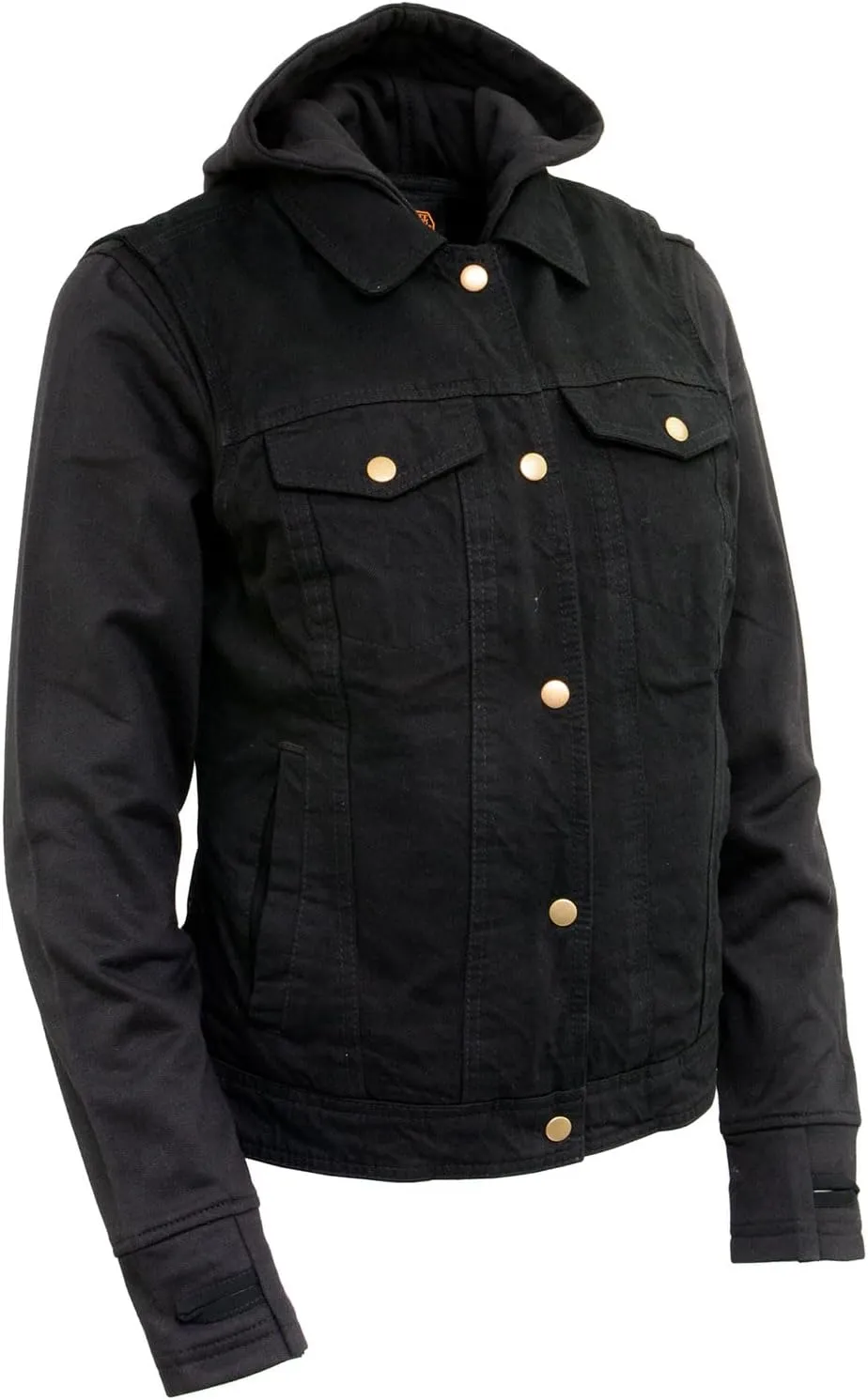 Milwaukee Leather MDL4002 Women's Black Denim 2 in 1 Shirt Style Collar Motorcycle Rider Vest W/Removable Hoodie