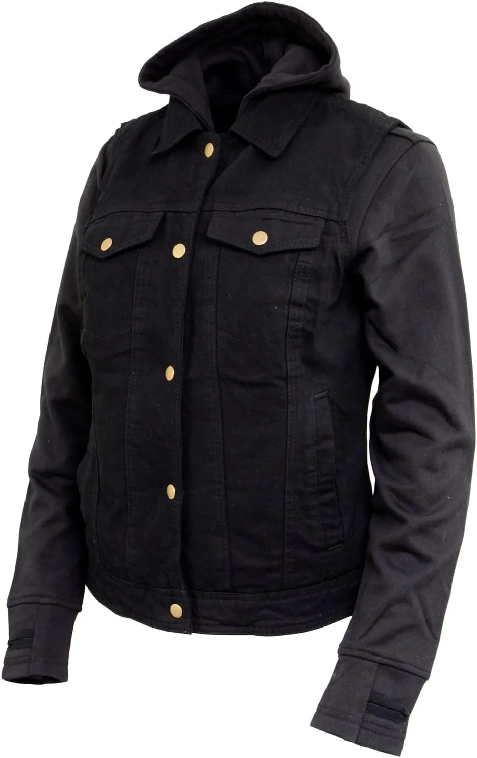 Milwaukee Leather MDL4002 Women's Black Denim 2 in 1 Shirt Style Collar Motorcycle Rider Vest W/Removable Hoodie