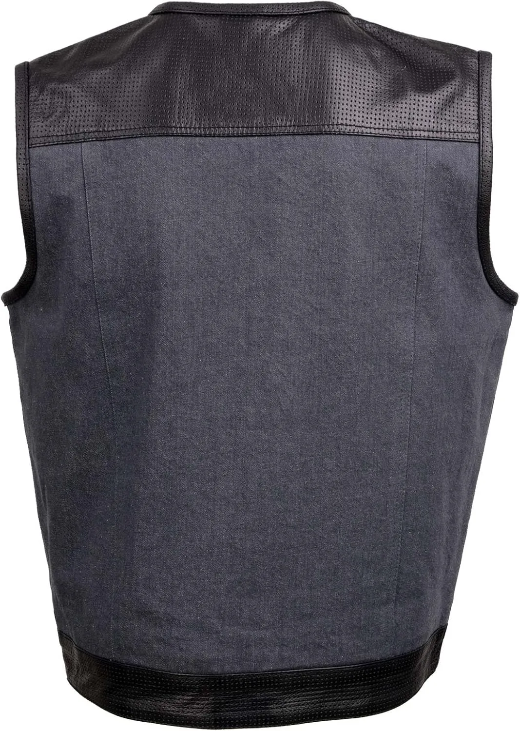 Milwaukee Leather MDM3005 Men's Brute Grey Denim w/Black Perforated Leather Club Style Vest w/Hidden Dual Closure