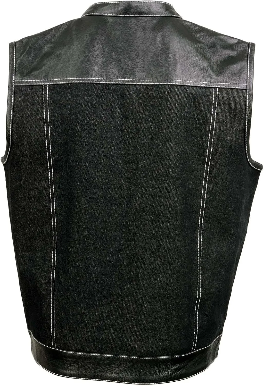 Milwaukee Leather MDM3006 Men's 'Brute' Black Denim and Black Leather Club Style Vest w/Hidden Dual Closure