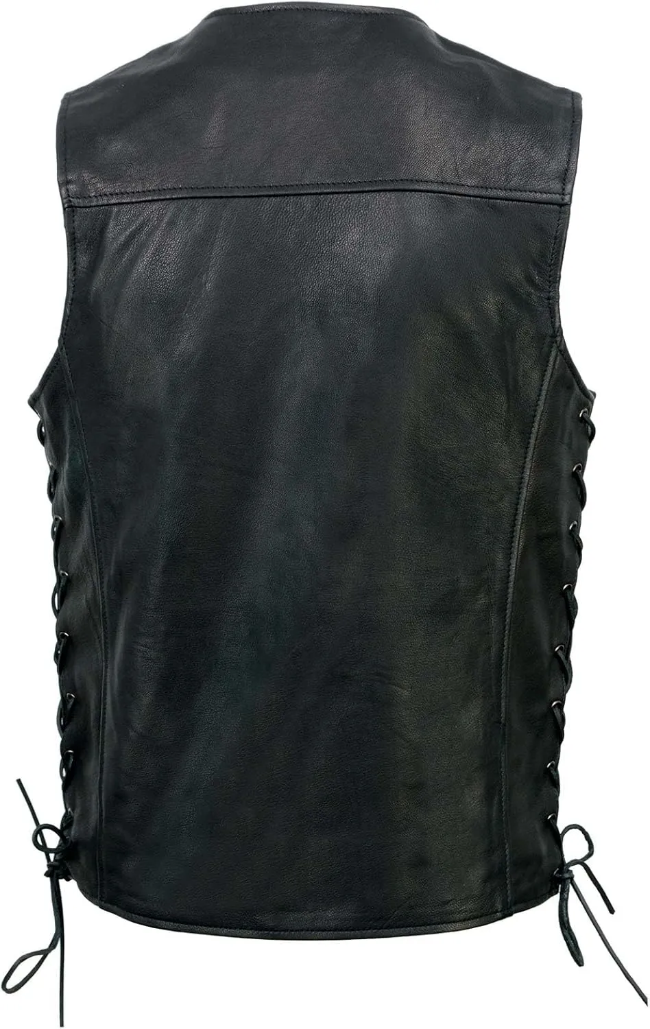Milwaukee Leather MLM3517 Men's Black Premium Leather Classic V-Neck Side Lace Motorcycle Rider Vest