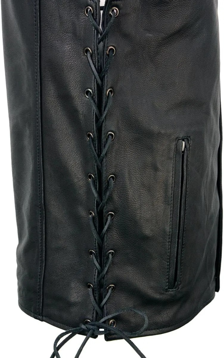 Milwaukee Leather MLM3517 Men's Black Premium Leather Classic V-Neck Side Lace Motorcycle Rider Vest