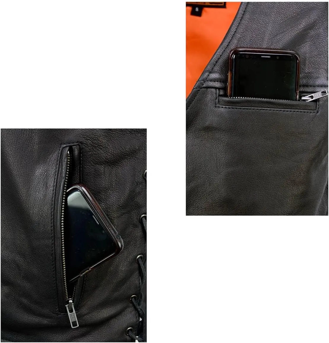 Milwaukee Leather MLM3517 Men's Black Premium Leather Classic V-Neck Side Lace Motorcycle Rider Vest