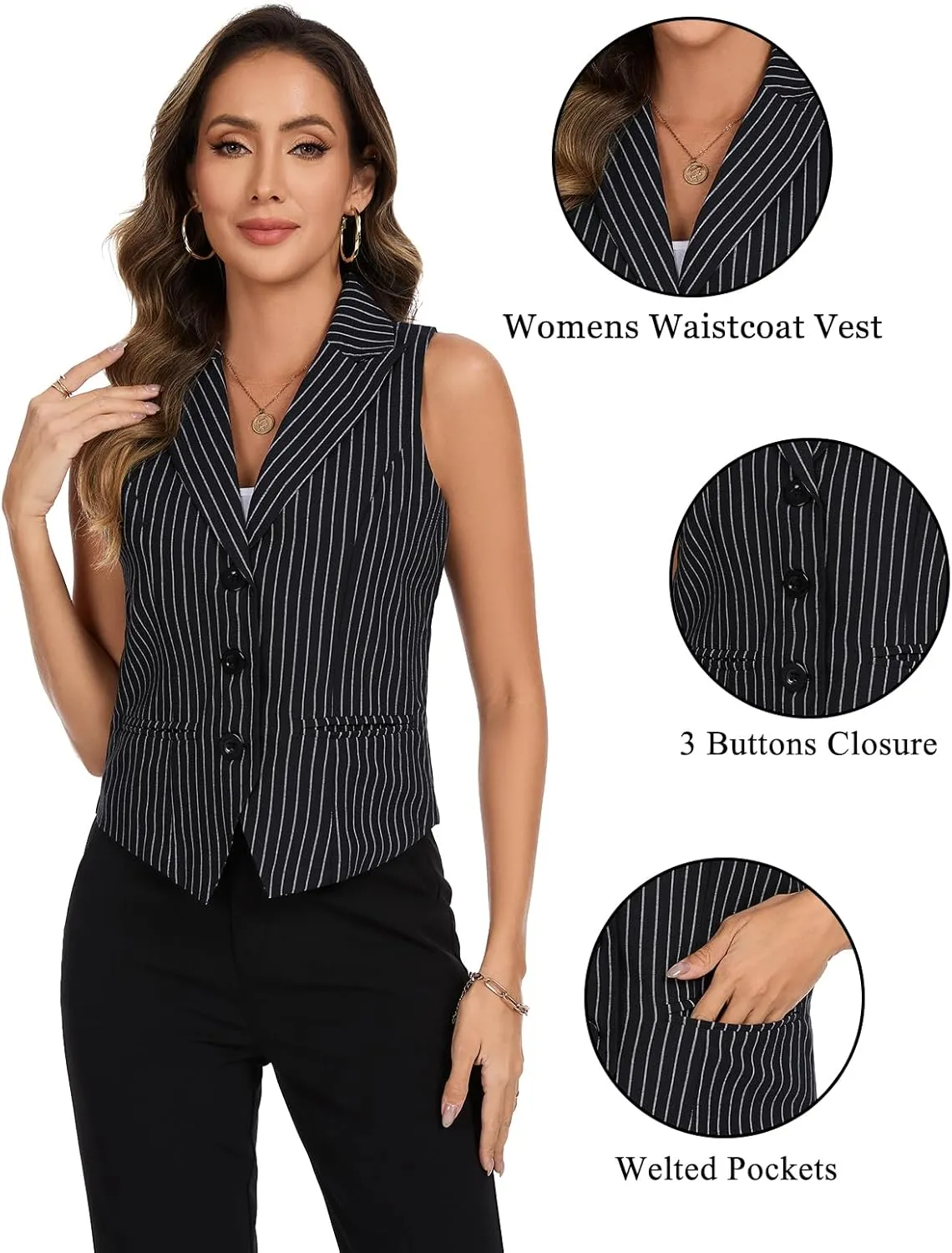 MINTLIMIT Waistcoat Vest for Women Fully Lined Button Down V Neck Formal Dressy Suit Vests with Pockets