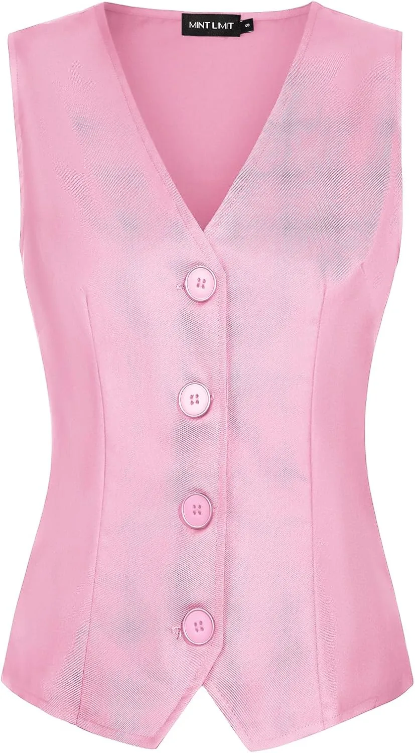 MINTLIMIT Womens Waistcoat Vest Dressy Casual Button Up Sleeveless Tuxedo Suit Vest Fitted Jacket Crop Top