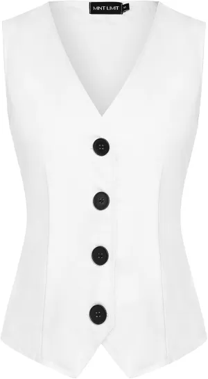 MINTLIMIT Womens Waistcoat Vest Dressy Casual Button Up Sleeveless Tuxedo Suit Vest Fitted Jacket Crop Top