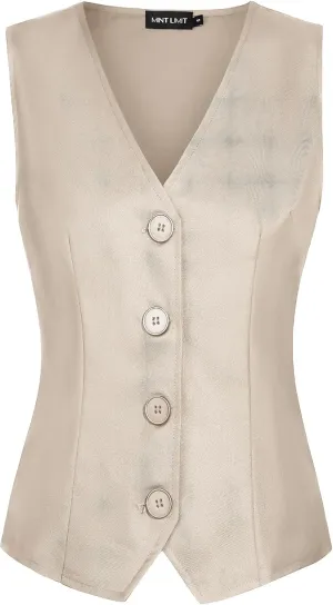 MINTLIMIT Womens Waistcoat Vest Dressy Casual Button Up Sleeveless Tuxedo Suit Vest Fitted Jacket Crop Top