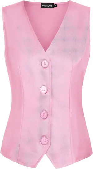 MINTLIMIT Womens Waistcoat Vest Dressy Casual Button Up Sleeveless Tuxedo Suit Vest Fitted Jacket Crop Top