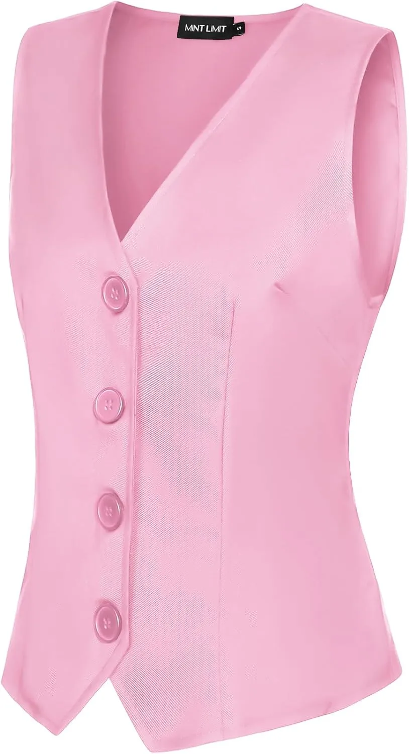 MINTLIMIT Womens Waistcoat Vest Dressy Casual Button Up Sleeveless Tuxedo Suit Vest Fitted Jacket Crop Top