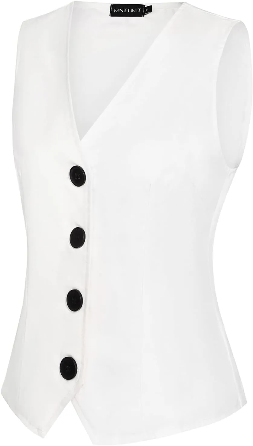 MINTLIMIT Womens Waistcoat Vest Dressy Casual Button Up Sleeveless Tuxedo Suit Vest Fitted Jacket Crop Top