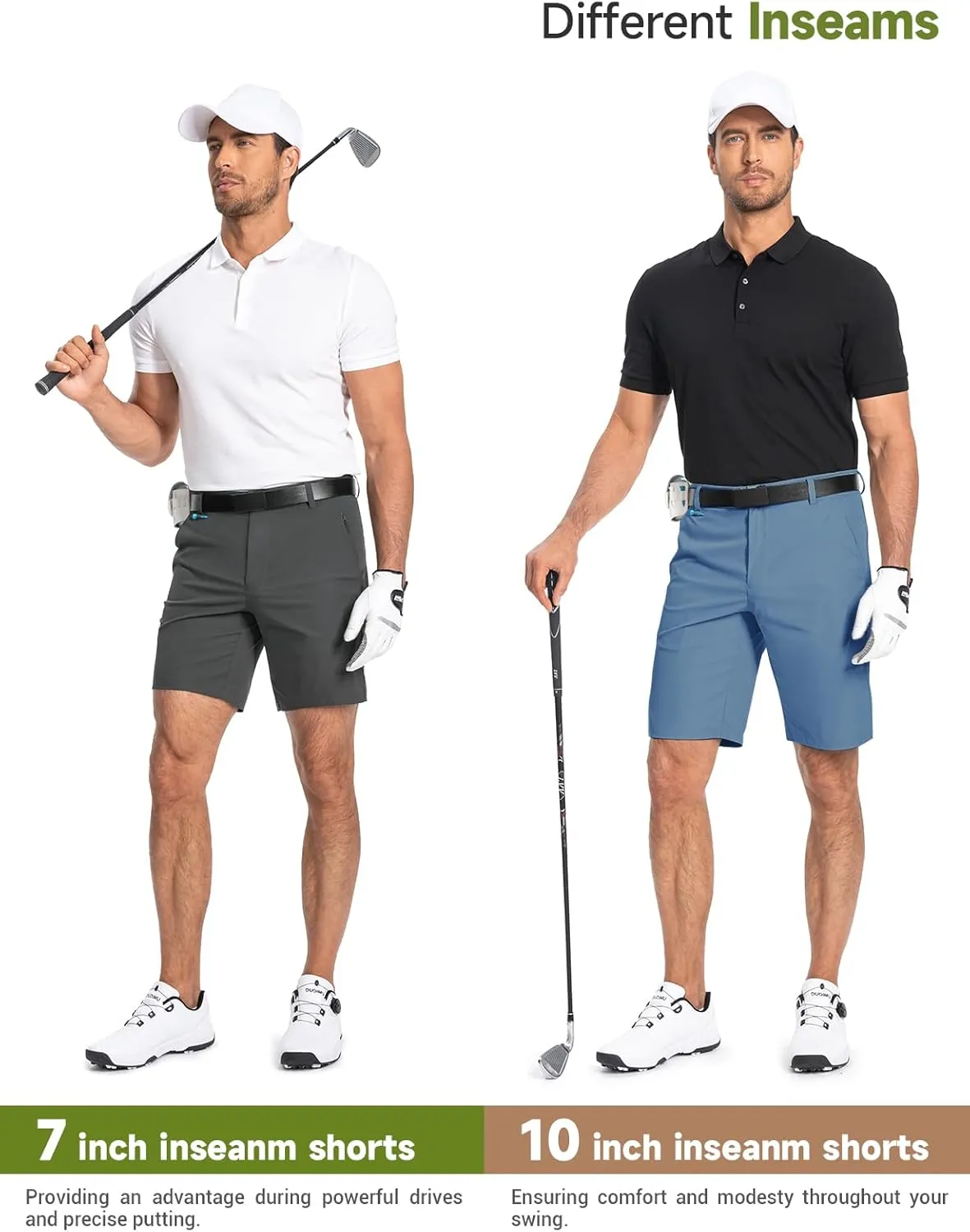 Moosehill Mens Golf Dress Casual Shorts 7" 10" Quick Dry Stretch Anti-Wrinkle Flat Front with 4 Pockets for Work Hybrid Chino