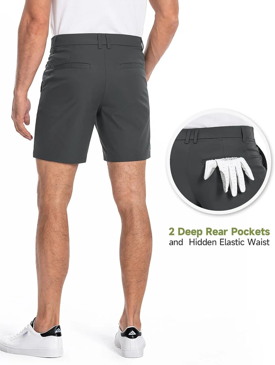Moosehill Mens Golf Dress Casual Shorts 7" 10" Quick Dry Stretch Anti-Wrinkle Flat Front with 4 Pockets for Work Hybrid Chino