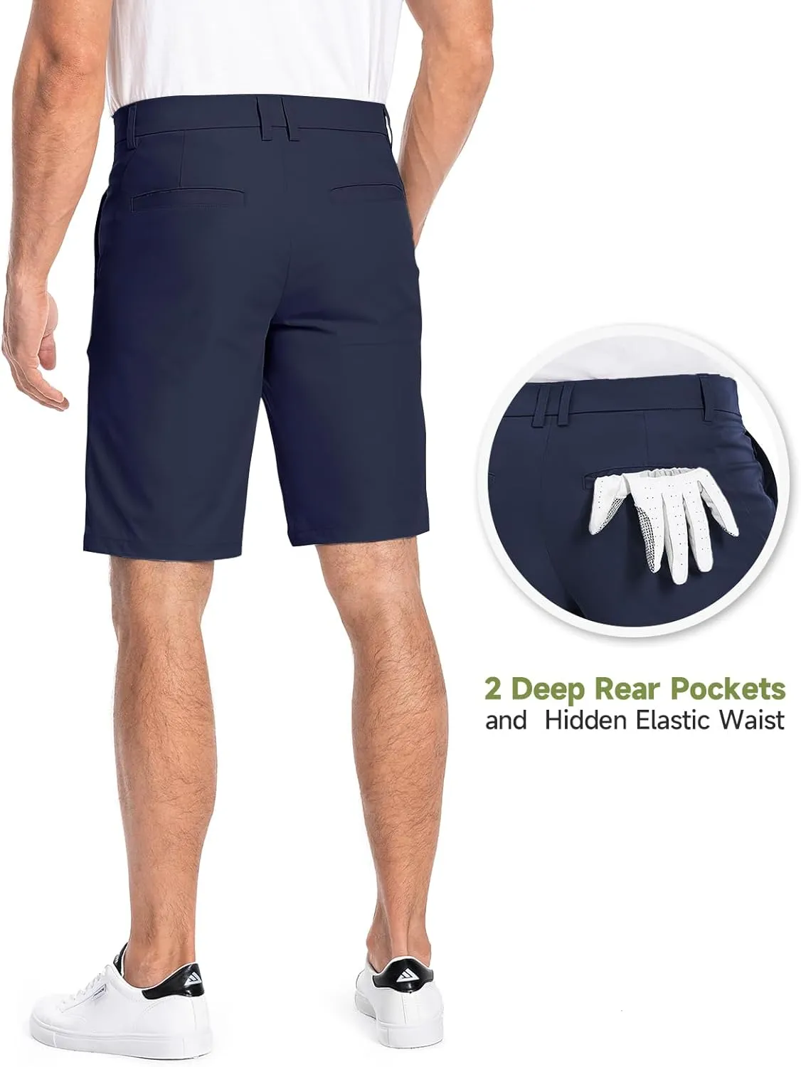 Moosehill Mens Golf Dress Casual Shorts 7" 10" Quick Dry Stretch Anti-Wrinkle Flat Front with 4 Pockets for Work Hybrid Chino