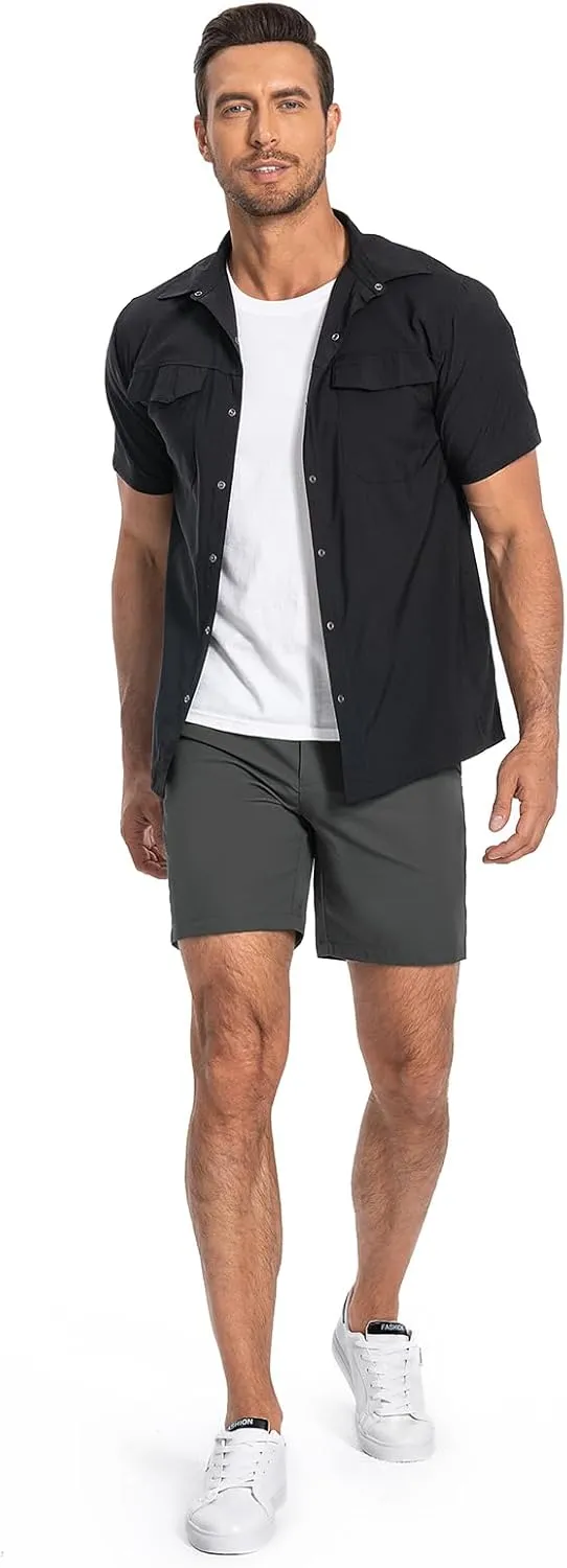 Moosehill Mens Golf Dress Casual Shorts 7" 10" Quick Dry Stretch Anti-Wrinkle Flat Front with 4 Pockets for Work Hybrid Chino