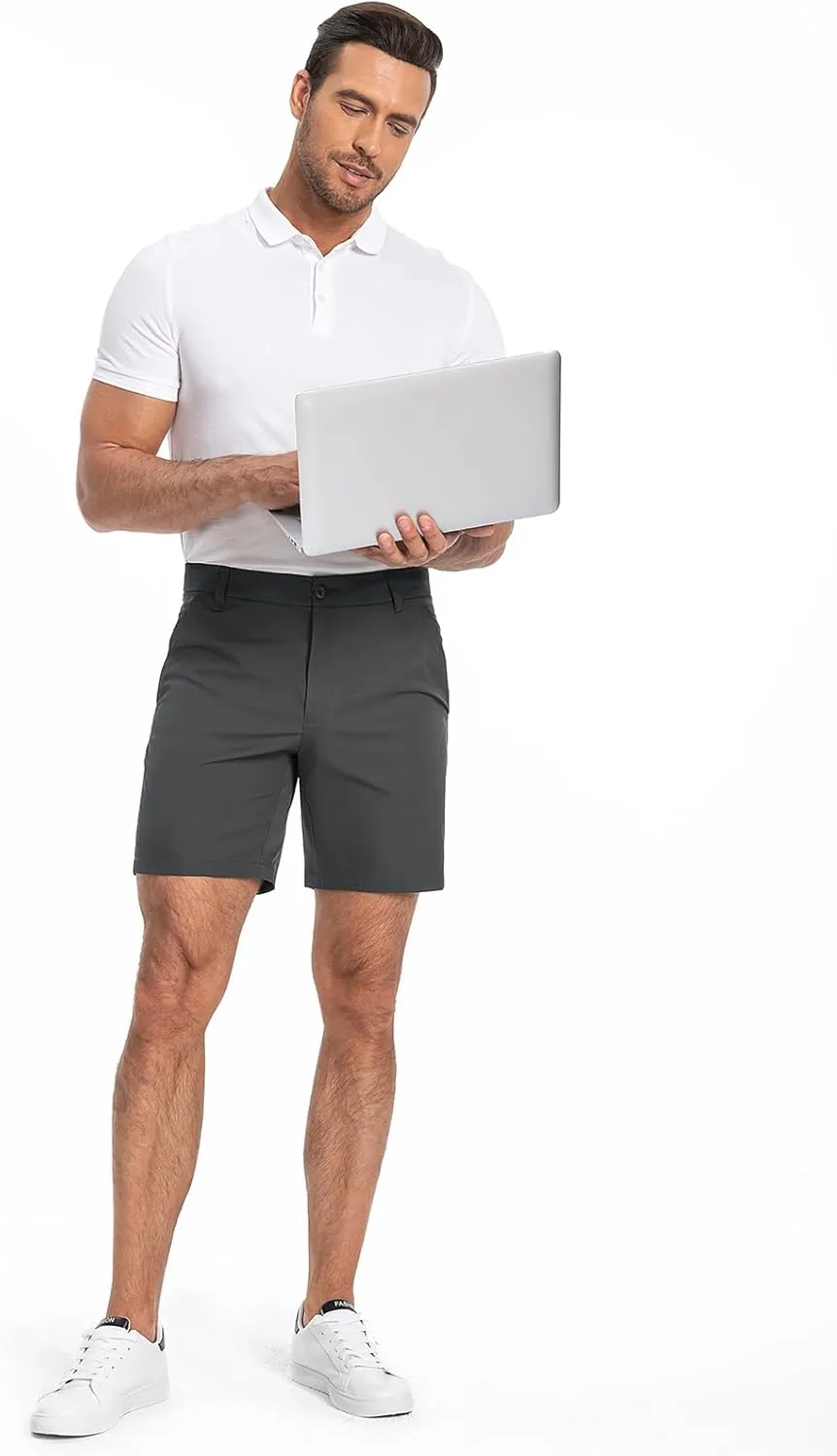 Moosehill Mens Golf Dress Casual Shorts 7" 10" Quick Dry Stretch Anti-Wrinkle Flat Front with 4 Pockets for Work Hybrid Chino