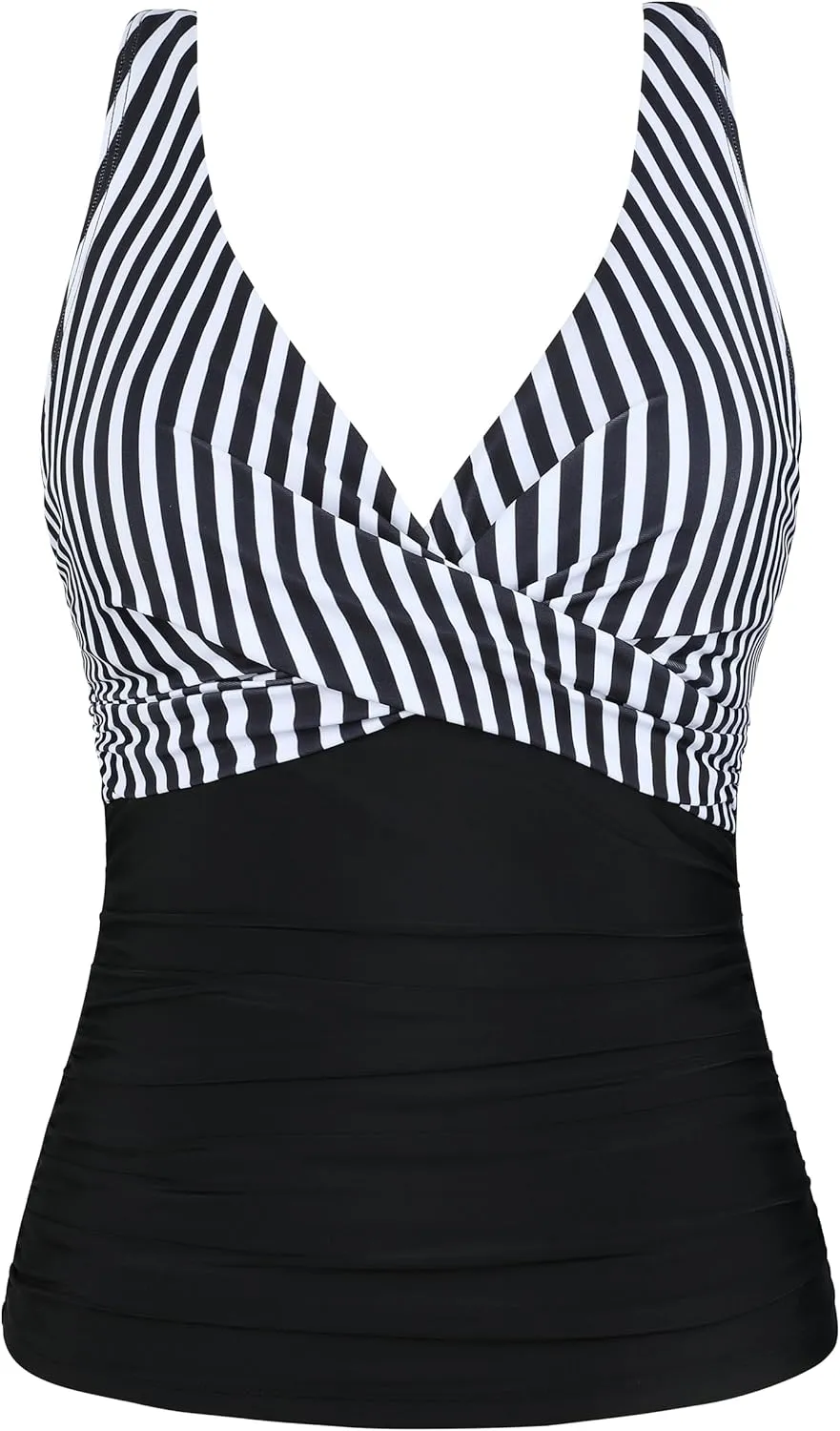 Mycoco Women's Underwire Tankini Top Twist V Neck Push Up Swim Top Ruched Bathing Suit Tops Only
