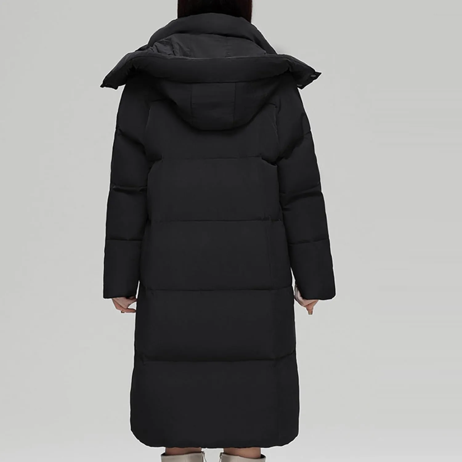 NATHGAM Long Down Coat Women Casual Turtleneck Thicken Winter Warm Hooded Puffer Coat Cotton Padded Zip Long Sleeve Outwears