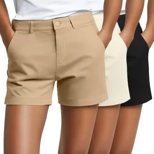 Neer 3 Pack Women's High Waist Shorts Casual Fashion Summer Loose Fit Relaxed Short with Pockets Button 4 Inch Inseam