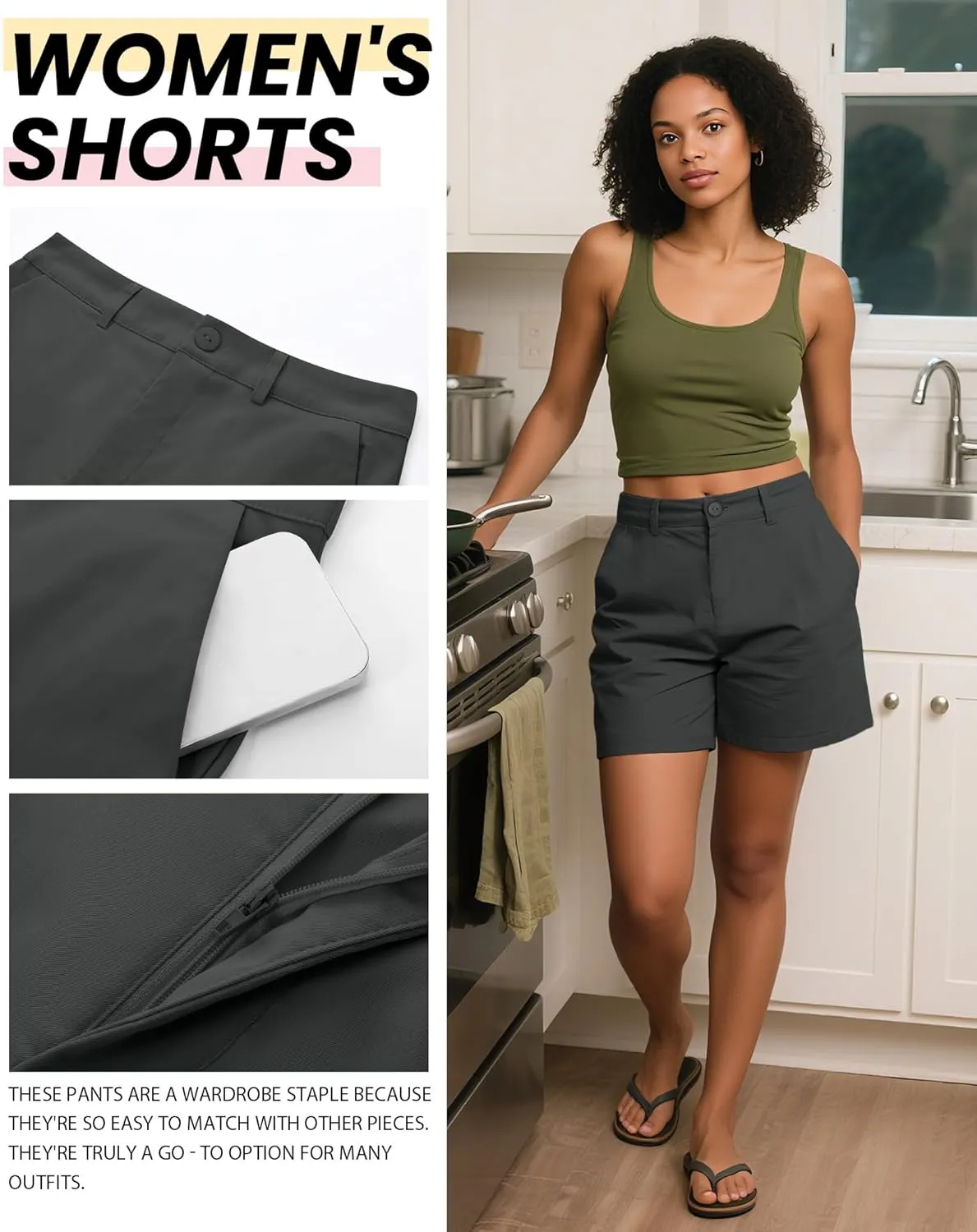 Neer 3 Pack Women's High Waist Shorts Casual Fashion Summer Loose Fit Relaxed Short with Pockets Button 4 Inch Inseam