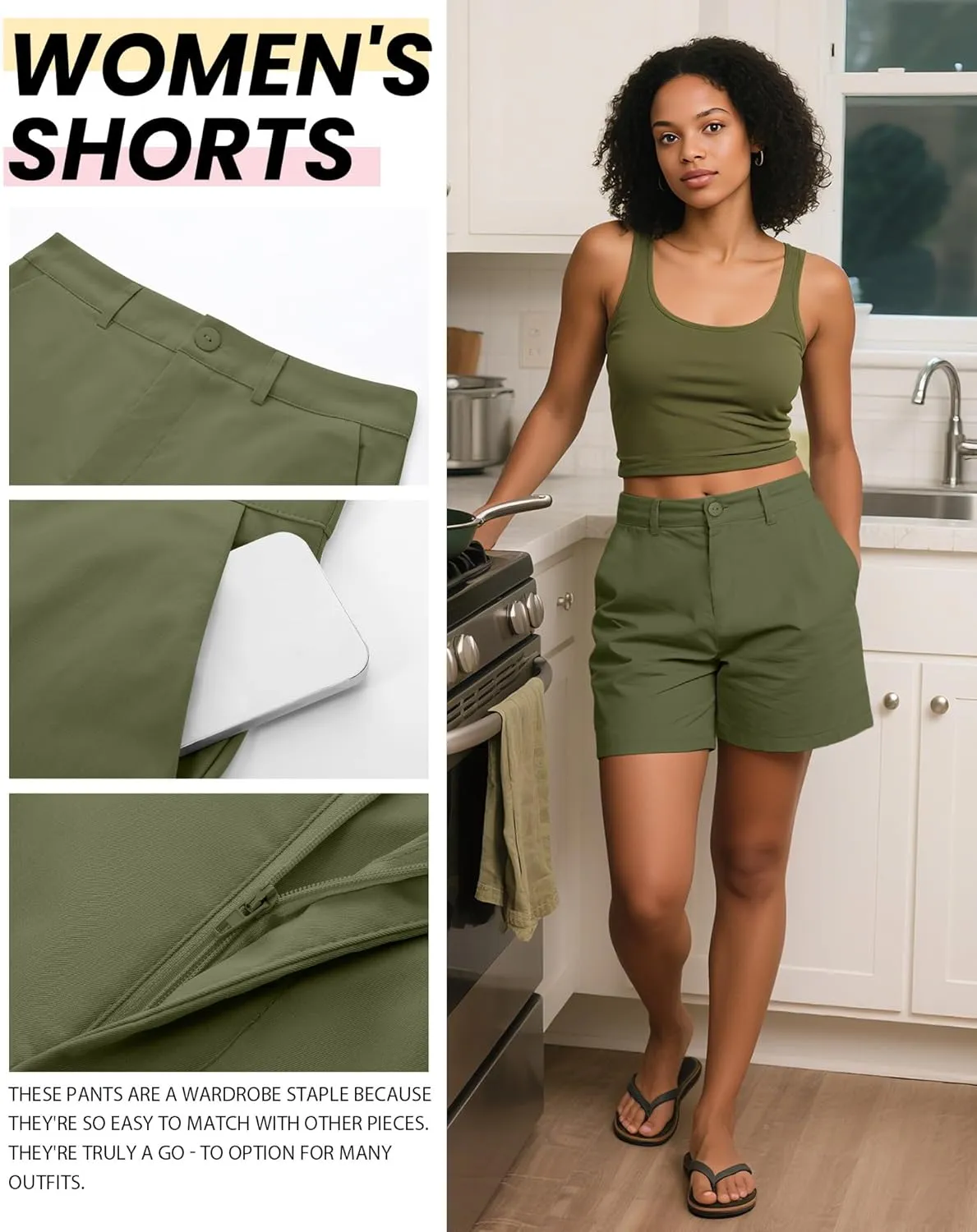 Neer 3 Pack Women's High Waist Shorts Casual Fashion Summer Loose Fit Relaxed Short with Pockets Button 4 Inch Inseam