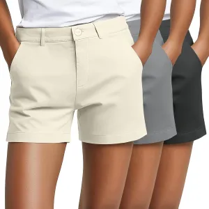 Neer 3 Pack Women's High Waist Shorts Casual Fashion Summer Loose Fit Relaxed Short with Pockets Button 4 Inch Inseam