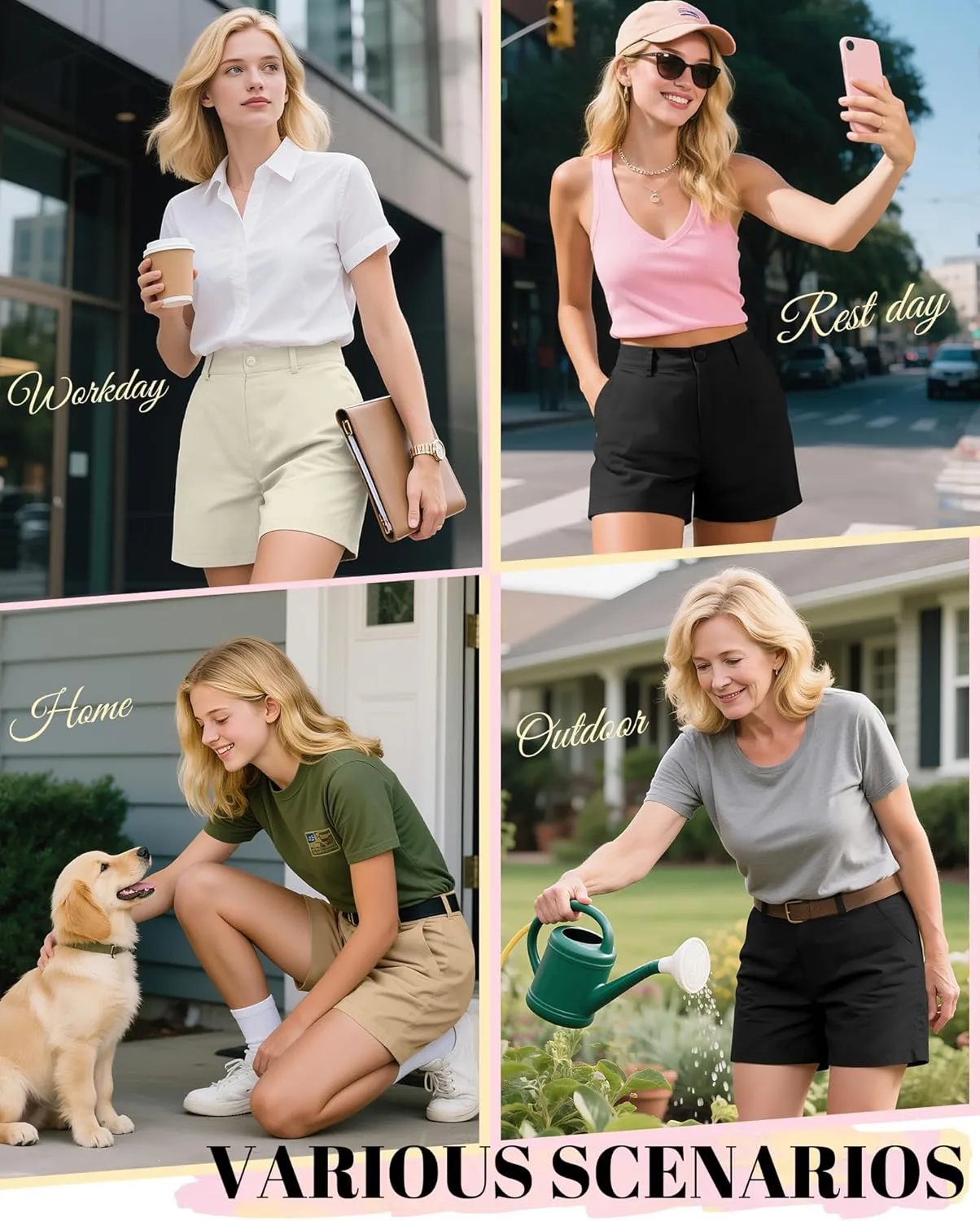Neer 3 Pack Women's High Waist Shorts Casual Fashion Summer Loose Fit Relaxed Short with Pockets Button 4 Inch Inseam