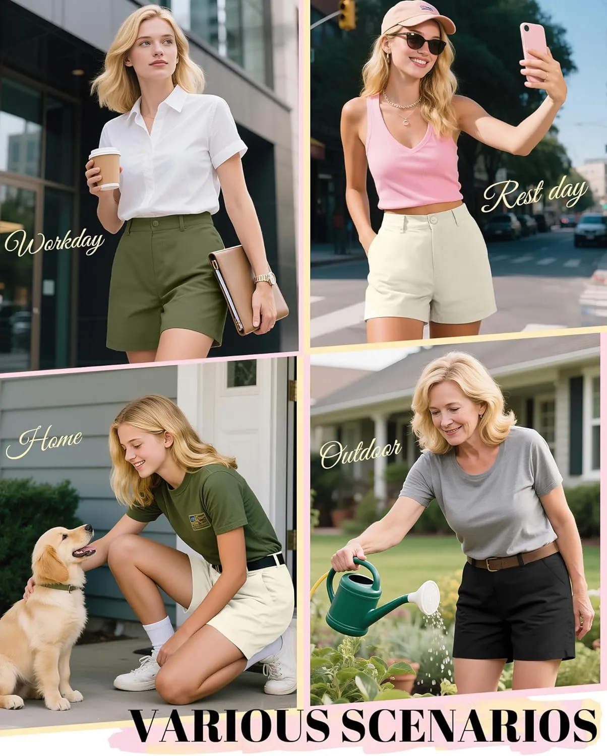 Neer 3 Pack Women's High Waist Shorts Casual Fashion Summer Loose Fit Relaxed Short with Pockets Button 4 Inch Inseam