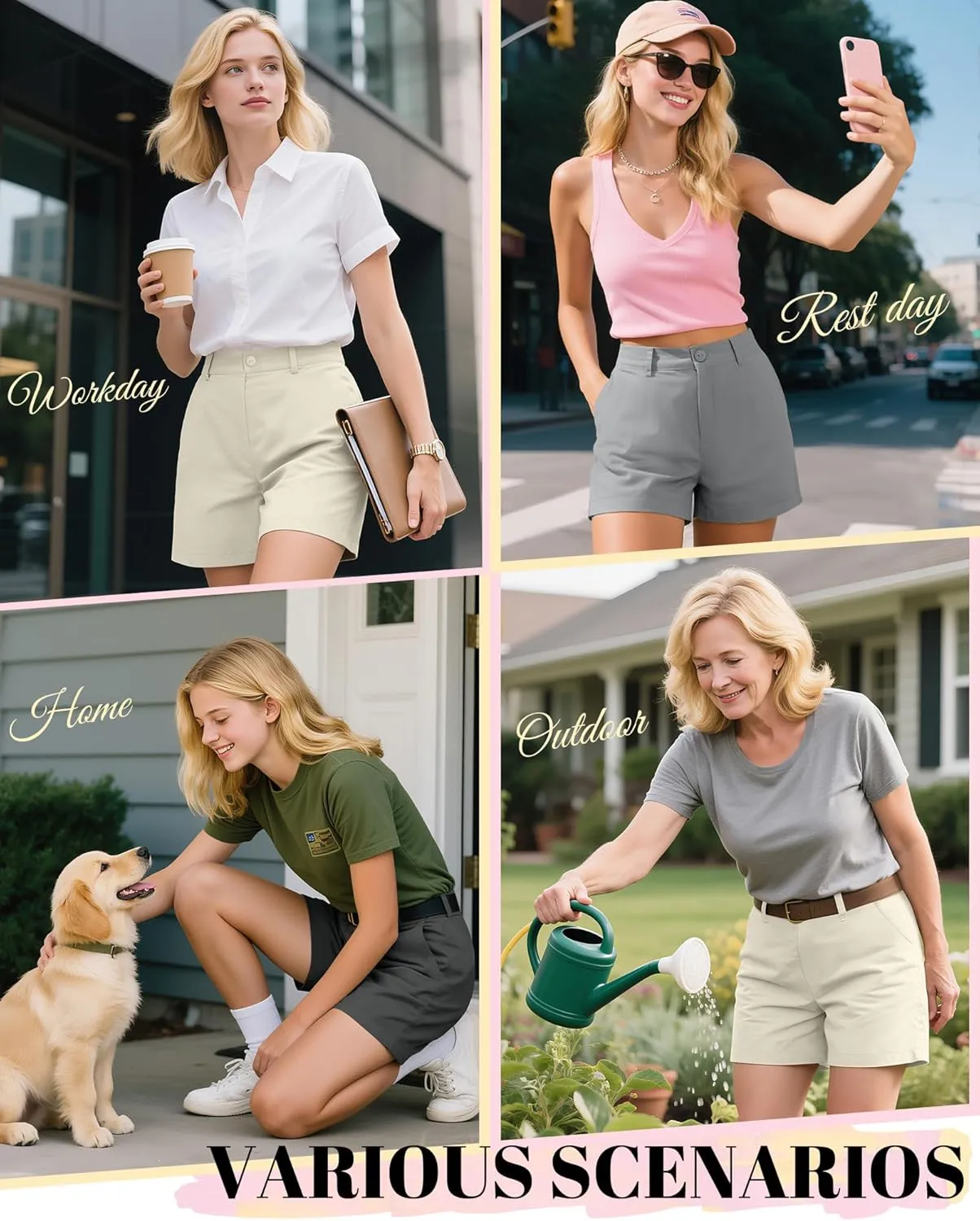 Neer 3 Pack Women's High Waist Shorts Casual Fashion Summer Loose Fit Relaxed Short with Pockets Button 4 Inch Inseam