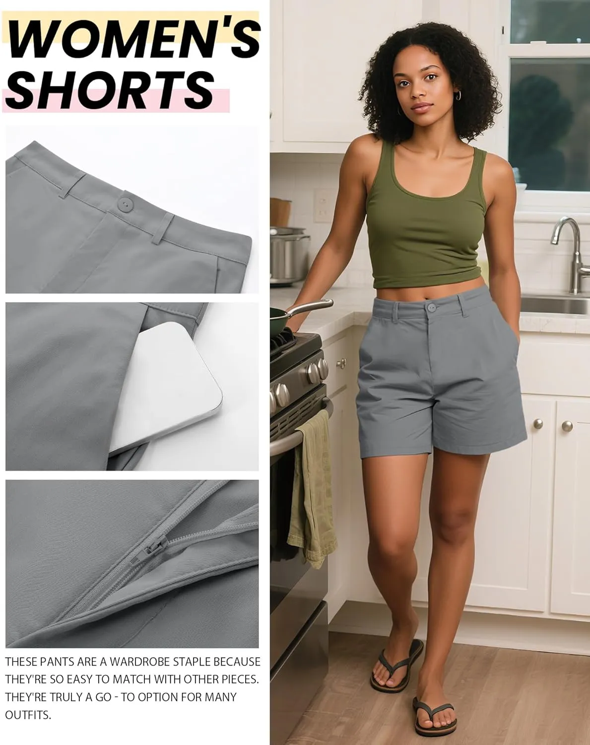 Neer 3 Pack Women's High Waist Shorts Casual Fashion Summer Loose Fit Relaxed Short with Pockets Button 4 Inch Inseam