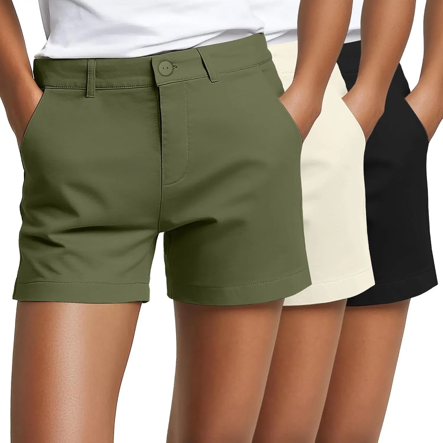 Neer 3 Pack Women's High Waist Shorts Casual Fashion Summer Loose Fit Relaxed Short with Pockets Button 4 Inch Inseam