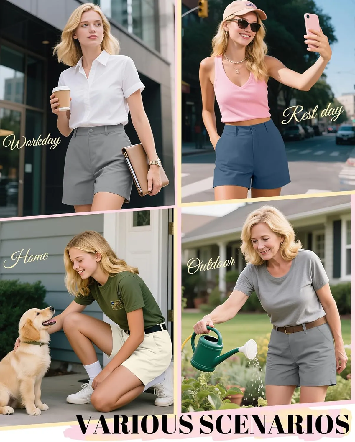 Neer 3 Pack Women's High Waist Shorts Casual Fashion Summer Loose Fit Relaxed Short with Pockets Button 4 Inch Inseam