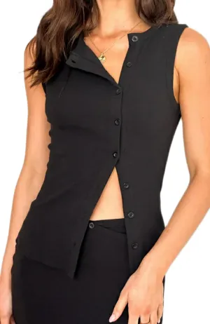 NUFIWI Women Ribbed Button Down Vest Sleeveless Crew Neck Open Front Shirt Tops Slim Fit Summer Casual Dressy Vest Top