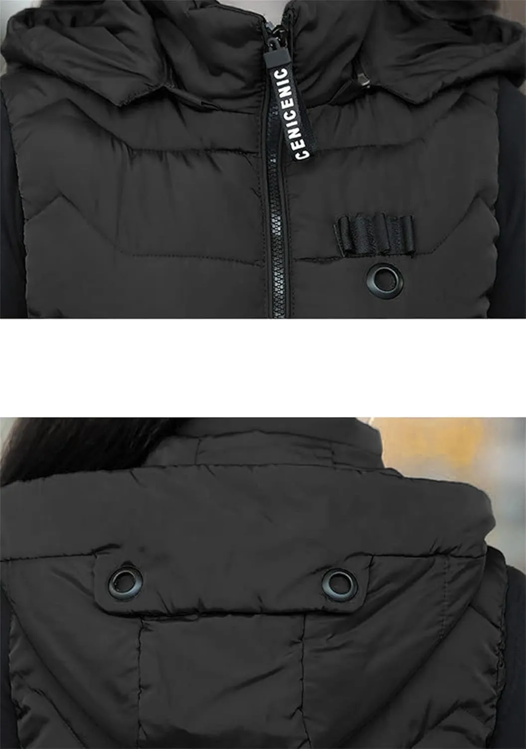 OMZIN Women's Winter Long Puffer Vest Zip up Slim Vest Lightweight Hooded Warm Down Cotton Vest