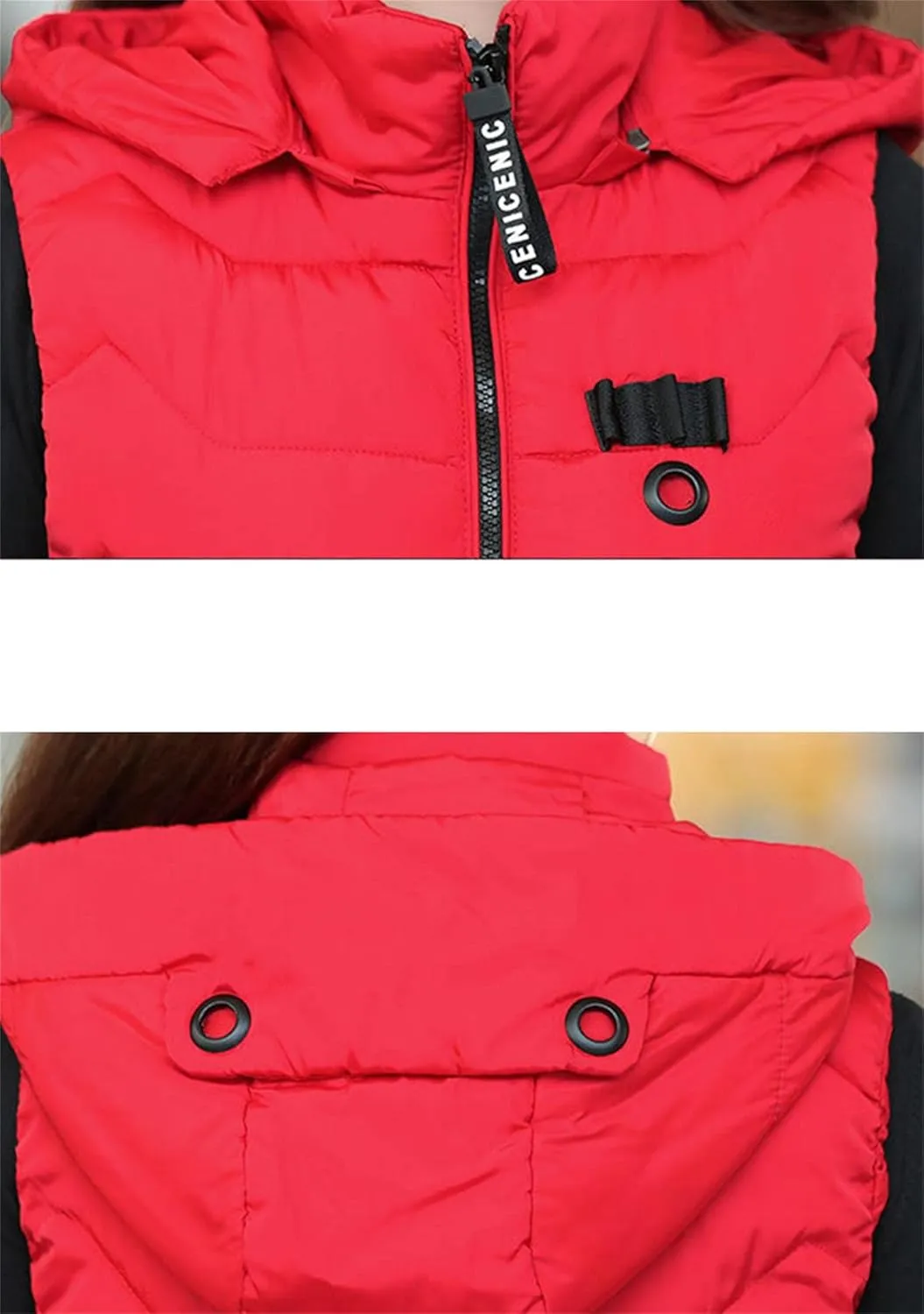 OMZIN Women's Winter Long Puffer Vest Zip up Slim Vest Lightweight Hooded Warm Down Cotton Vest