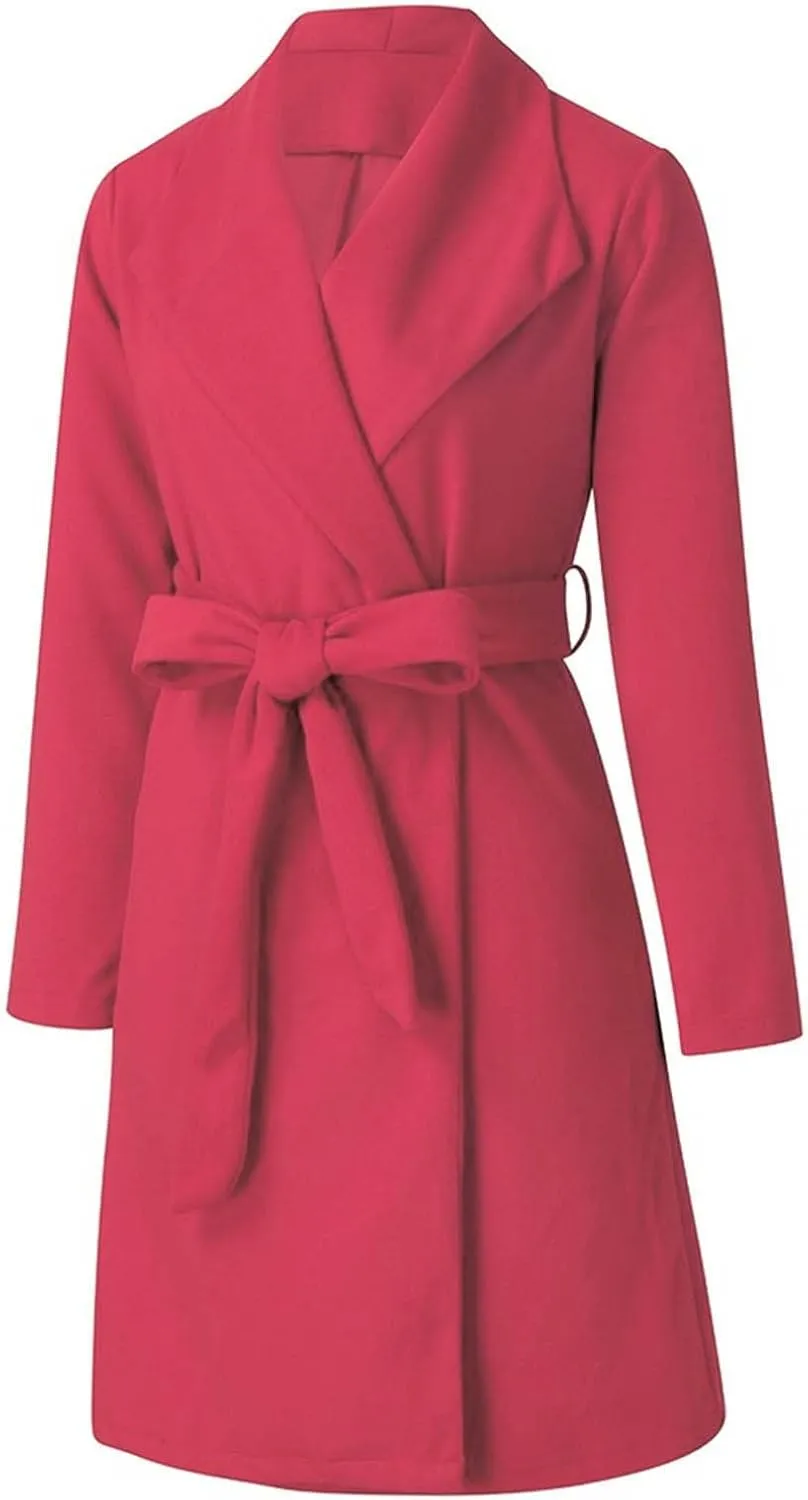 Pea Coats for Women Winter Wool Blend Trench Coat Elegant Double Breasted Lapel Jacket Mid Long Length Dress Coats