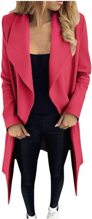 Pea Coats for Women Winter Wool Blend Trench Coat Elegant Double Breasted Lapel Jacket Mid Long Length Dress Coats