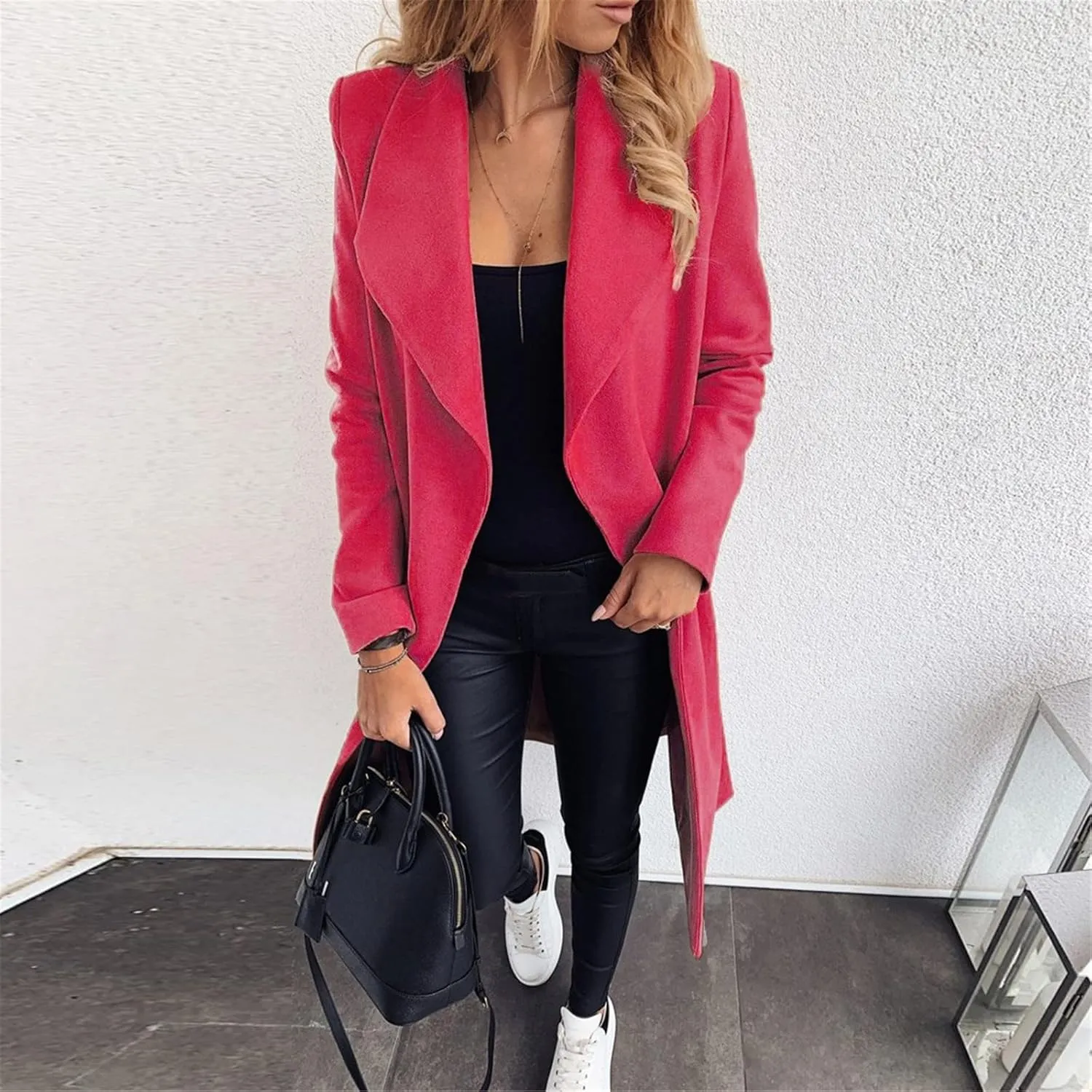 Pea Coats for Women Winter Wool Blend Trench Coat Elegant Double Breasted Lapel Jacket Mid Long Length Dress Coats