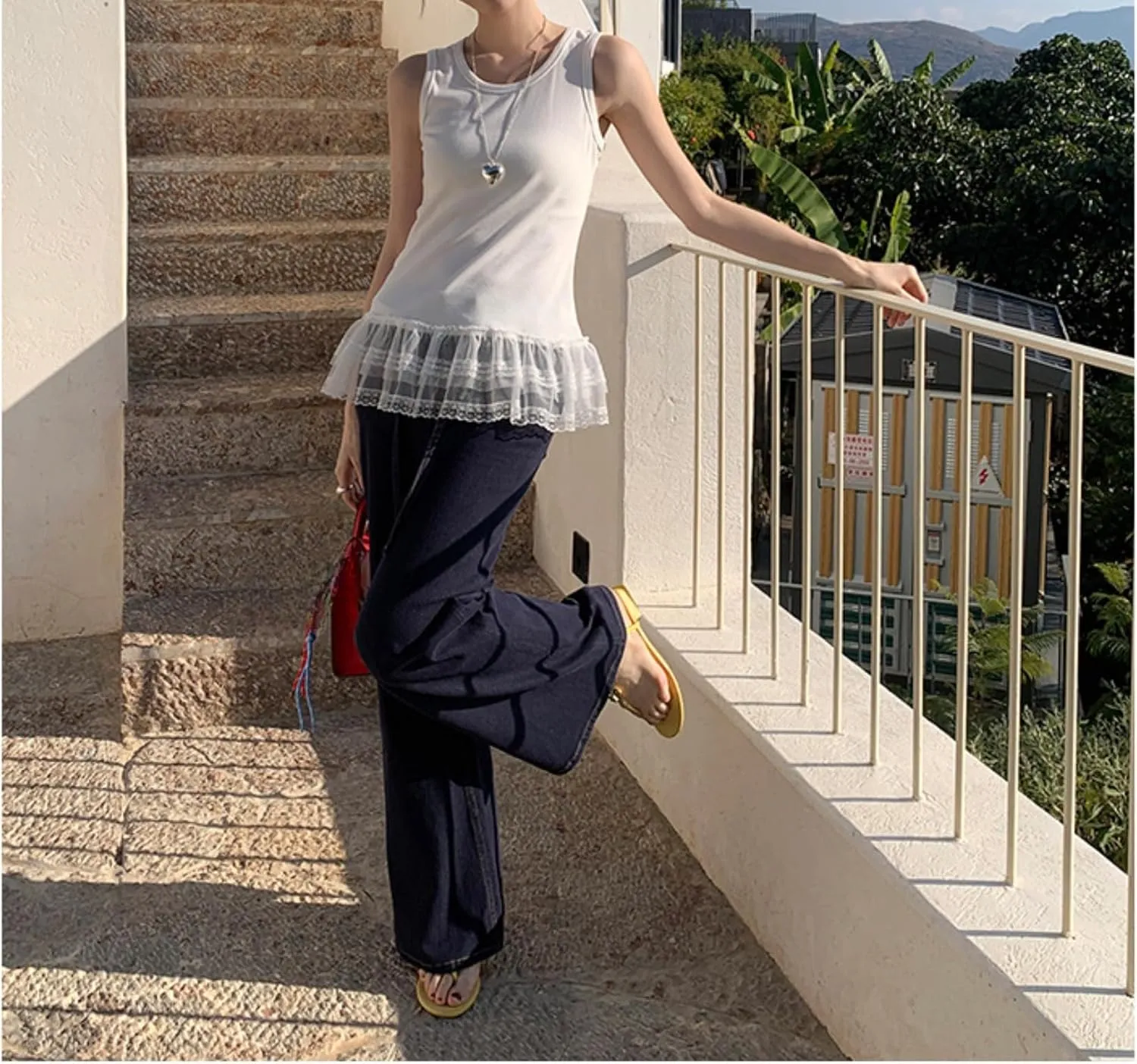 Peplum Top Ruffle Tank Top Lace Patchowrk Ballet Cutecore Clothes Women Camisole Tops Casual Streetwear Summer Outfit